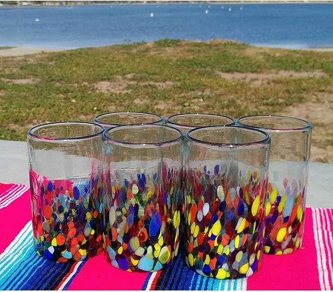 Set de 6 Vasos Mexicanos Soplados a Mano Diseño Confetti 14 Oz miniatura 3