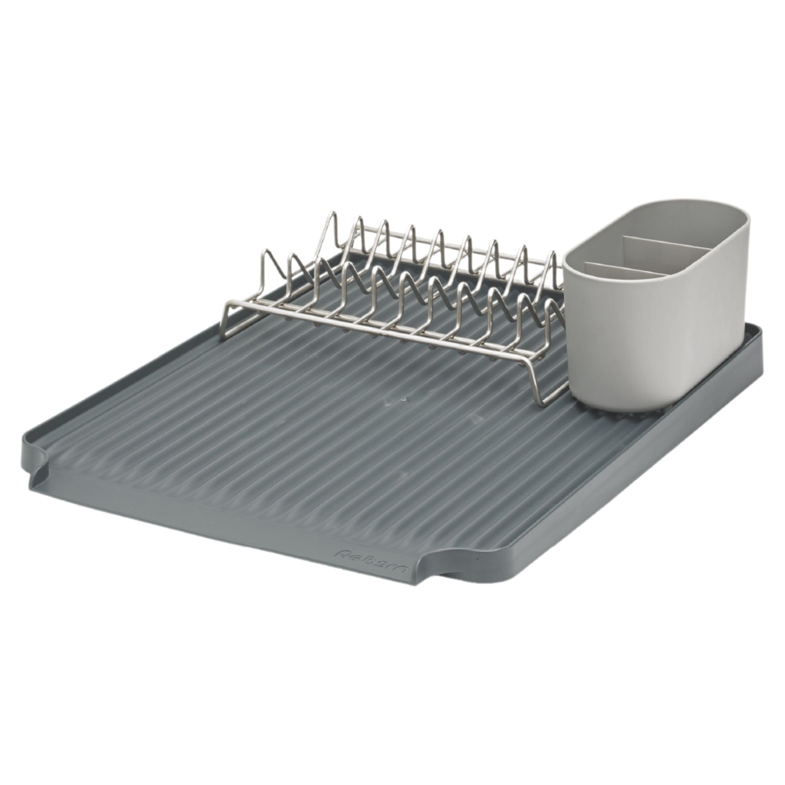 ReBorn - Recycled Dish Draining Rack - Kitchen Sinkside Drainer - Holds up to 10 Plates - Removable Cutlery Basket - Stainless Steel Rack - Made in Britain (Dark Grey, Large)