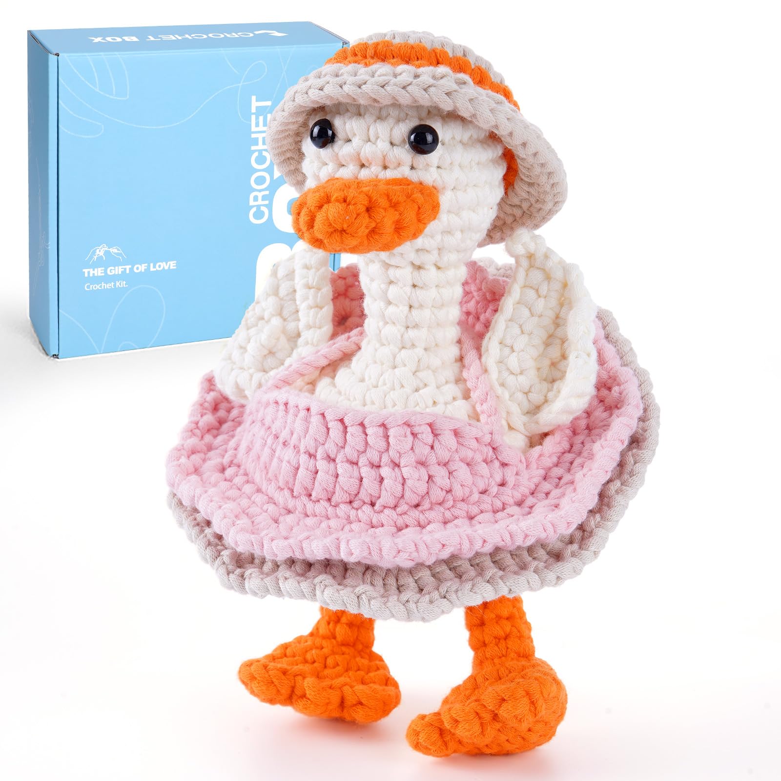 CROCHET BOX Crochet Kits for Beginners Adults, Porch Goose Complete Crochet Starter Set with Soft Yarn, Easy-to-Follow Instructions and Video Tutorials, Birthday Gift for Kids
