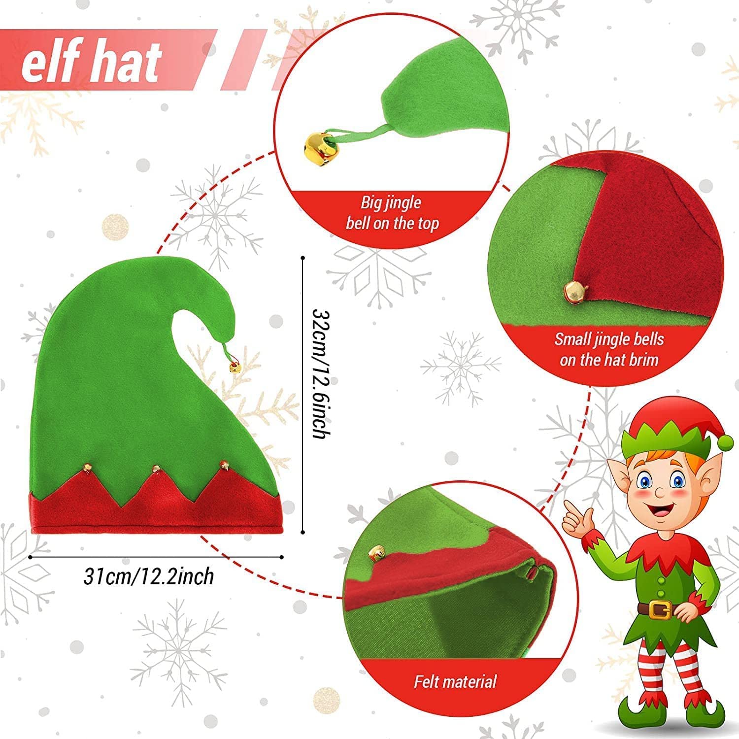 Confezione da 6 cappelli di Babbo Natale con trecce, doppia coda di cavallo, cappelli rossi natalizi e invernali, per Natale e Capodanno, per adulti