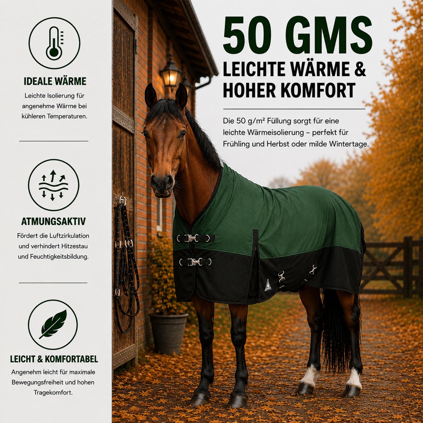 Brama-West Winterdecke Yeti Pferdedecke Turnout 1200D High Neck 50 GMS - Grün/Schwarz - Gr. 145