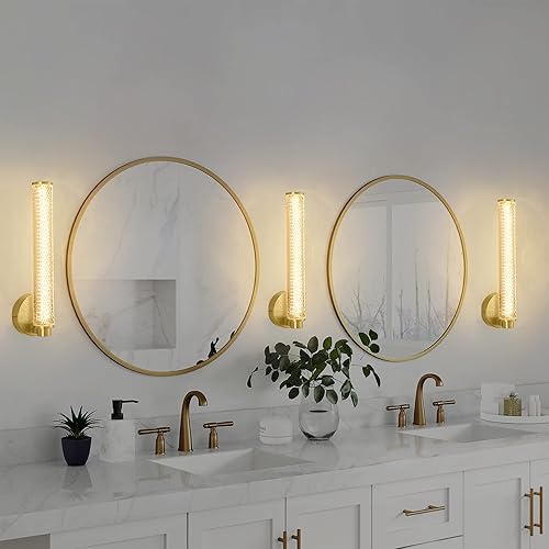 Miniatura 6 de Bathroom Lights,Acrylic Crystal Scale Texture Vanity Lights,High-end Mid Century Modern Wall Sconces,Vanity Light Fixtures,Brushed Brass Gold Finish