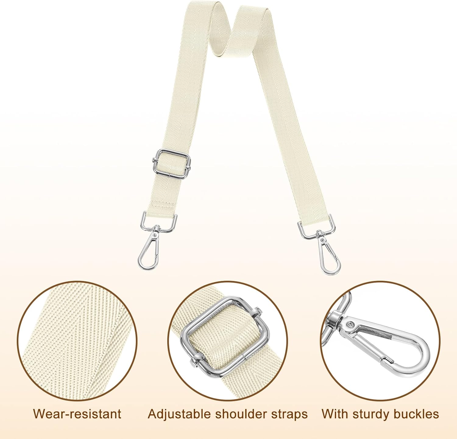 uxcell Wide Shoulder Strap, 2.5cm Adjustable Purse Strap Replacement Crossbody Strap for Shoulder Bag Handbag, Beige, Silver Pull Core Buckle - Image 3