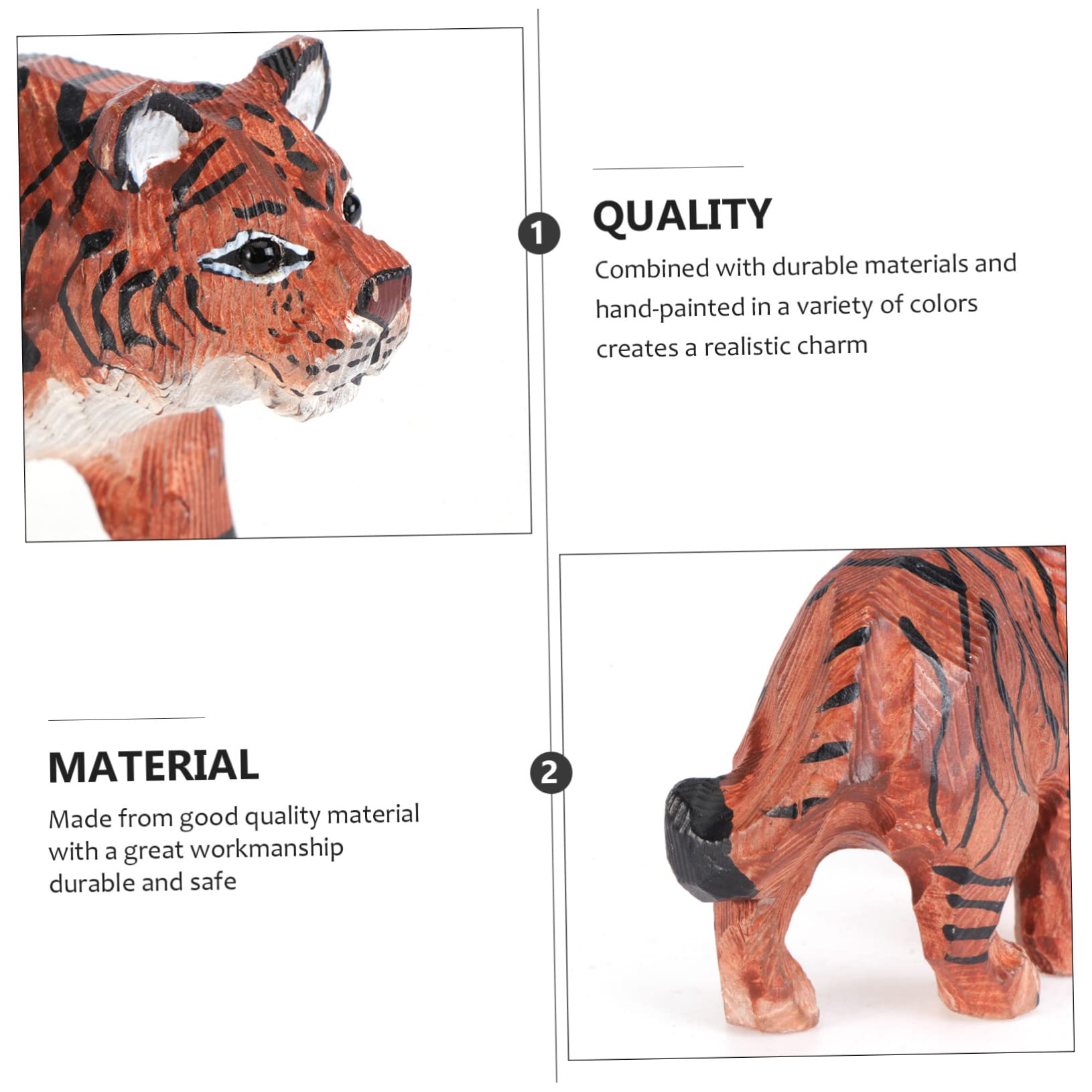 Sculpture Tigre En Bois Sculpté – Fait Main – Marron Et Noir – Déco Artisanale