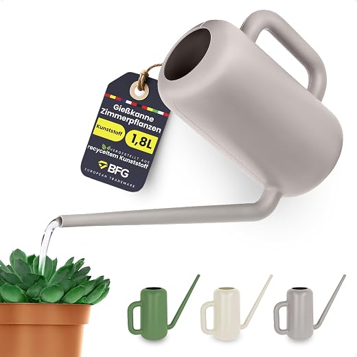 BFG Annaffiatoio per Piante da Interno 1,8 l - in Plastica Riciclata - Piccolo Annaffiatoio con Beccuccio Lungo per una Facile Irrigazione (Grigio)