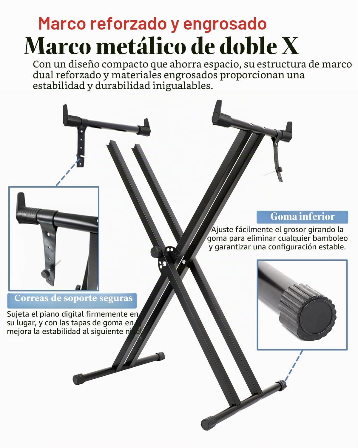 【Versión mejorada】Longeye Soporte de teclado y banco-Soporte de doble X ajustable,banco para piano,plegable,compatible con teclados de 61/76/88 teclas,Blanco,Negro