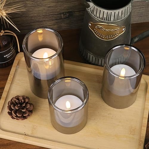 Miniatura 8 de Wondise Velas de cristal gris sin llama con control remoto y temporizador, velas de mecha 3D a pilas con luz de té para decoración del hogar de