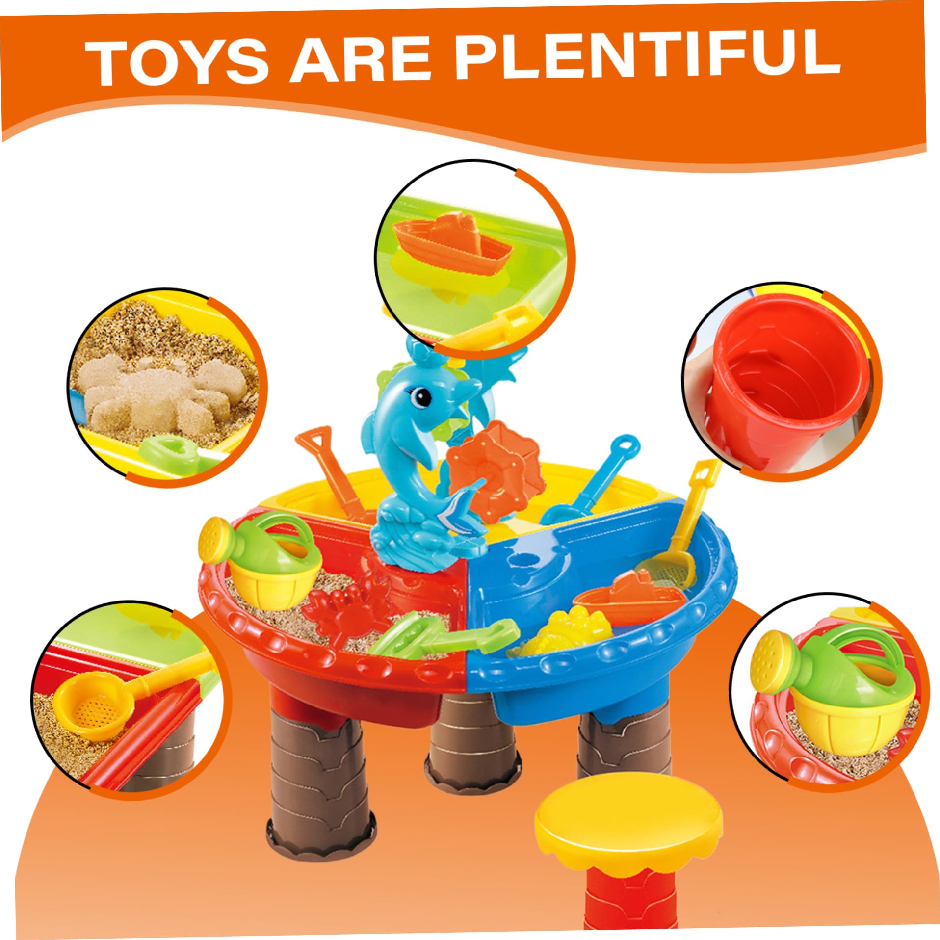 Mesa freática 1 Juego de Mesa de Arena Colorida con Lindo delfín ABS sensorial Interactivo Desarrollo Entre Padres e Hijos Agua y Arena para Interior al Aire Libre Playa Redonda