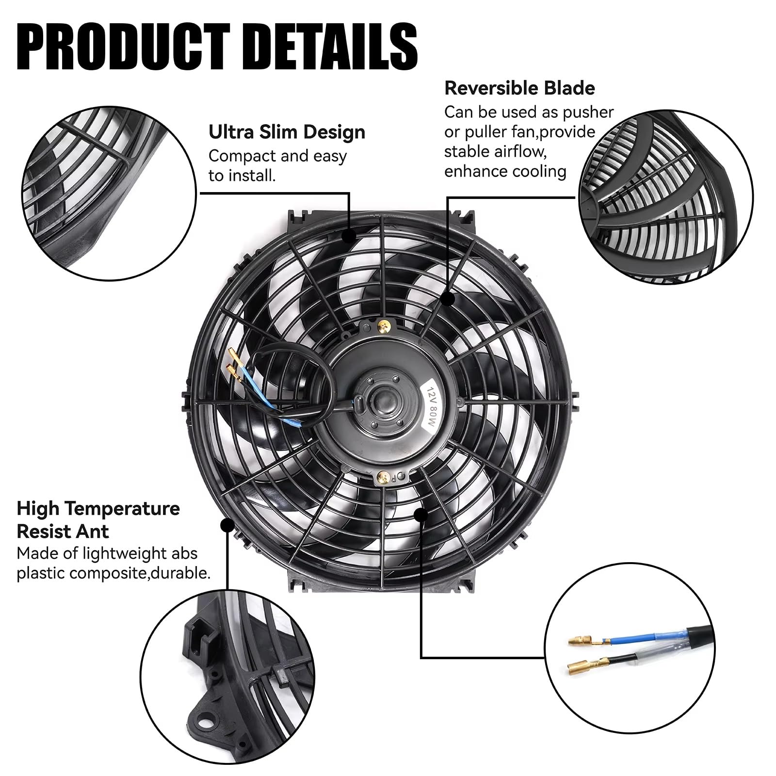 Ventilador Refrigeración Motor Coche 12 Pulgadas Ventilador Refrigeración Motor Eléctrico Empuje Lgado Universal Para Coche 12V Con Kit Montaje Ventilador Radiador Motor Kit