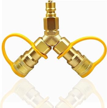3/8 Quick Connect Y Splitter Adapter for LP/NG Gas | 3/8 One Male plug & 2 Female Sockets Disconnect for Weber, Power Generator, Outdoor Firepit