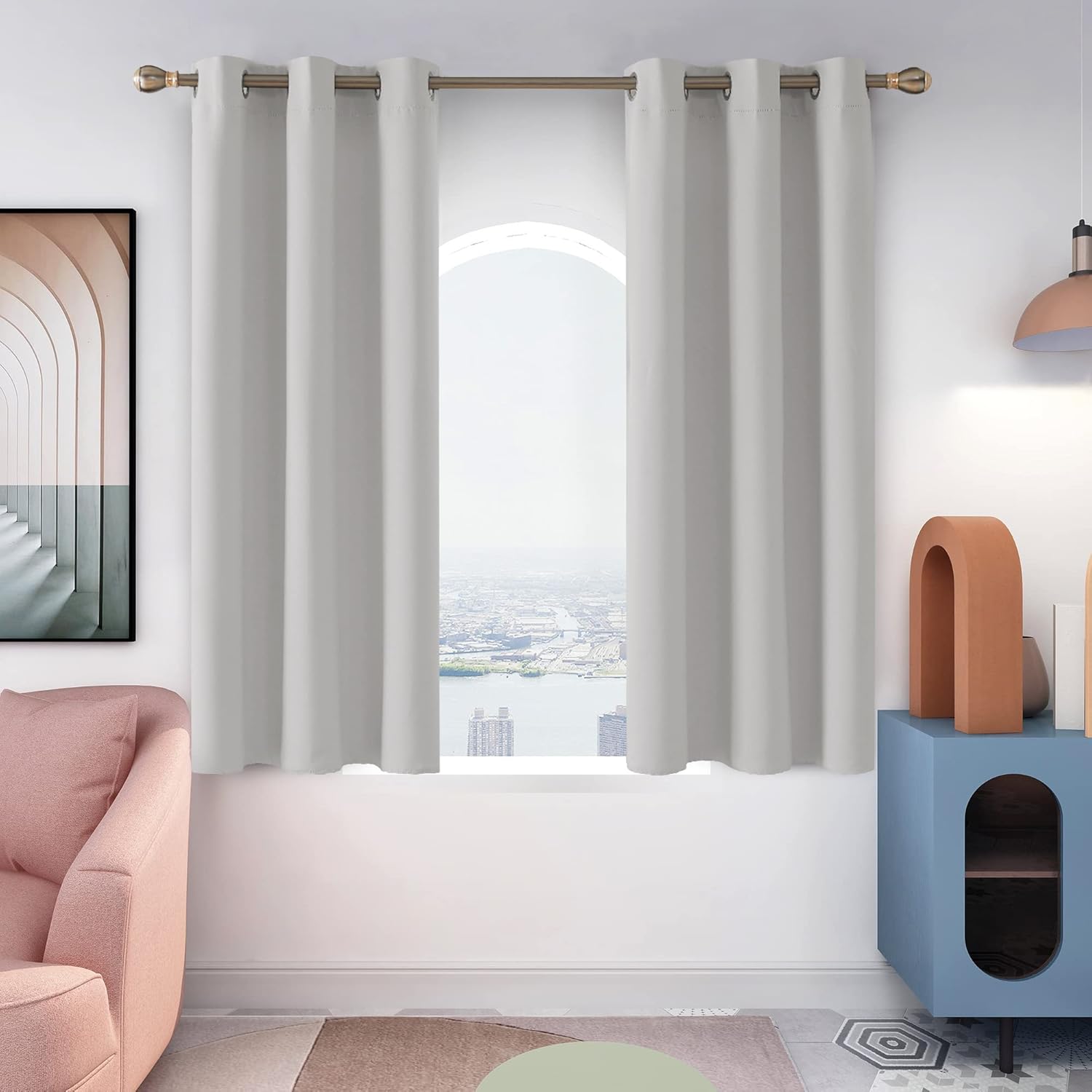 Deconovo Blackout Grommet Curtains – Thermal Insulated, Noise-Reducing, Sustainable & Easy-Care Drapes for Bedroom, Living Room & Office–Oeko-TEX Certified, Greyish White, 42W x 63L Inch (Set of 2) Greyish White 42"W x 63"L (Pack of 2)