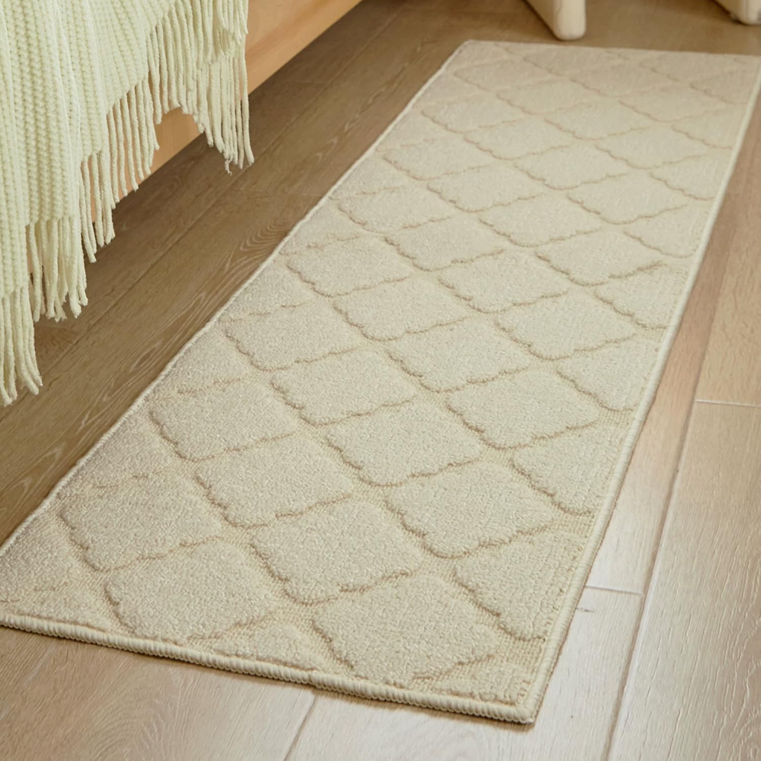 Tapis de chevet lavable en machine beige pour salon et chambre
