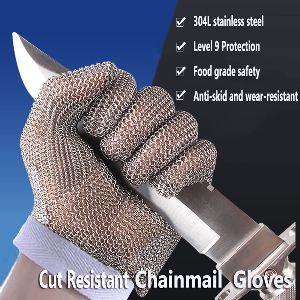 Guantes de Trabajo Anticorte Guantes Resistentes A Cortes, Guantes De COTA De Malla De Metal, Carnicero Chef Carpintería Jardinería Seguridad Guantes De Trabajo (Size : A Pack of One/M)