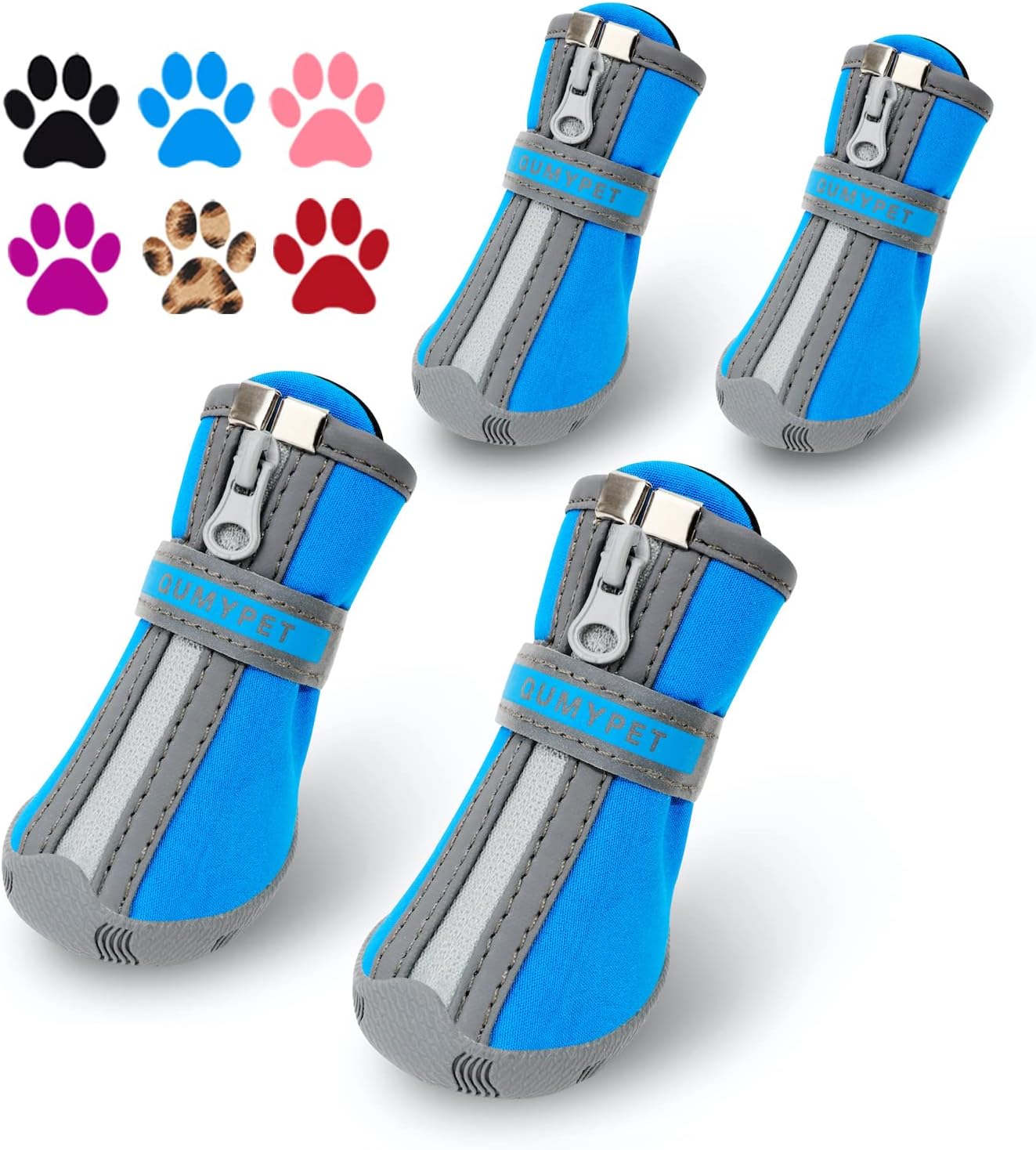 QUMY Dog Shoes for Small Dogs, Puppy Dog Boots & Paw Protectors for Winter Snow Day, Summer Hot Pavement, Waterproof in Rain Weather, Ourdoor Hiking, Indoor Hardfloor Skid-Resistant Sole Blue Size 2