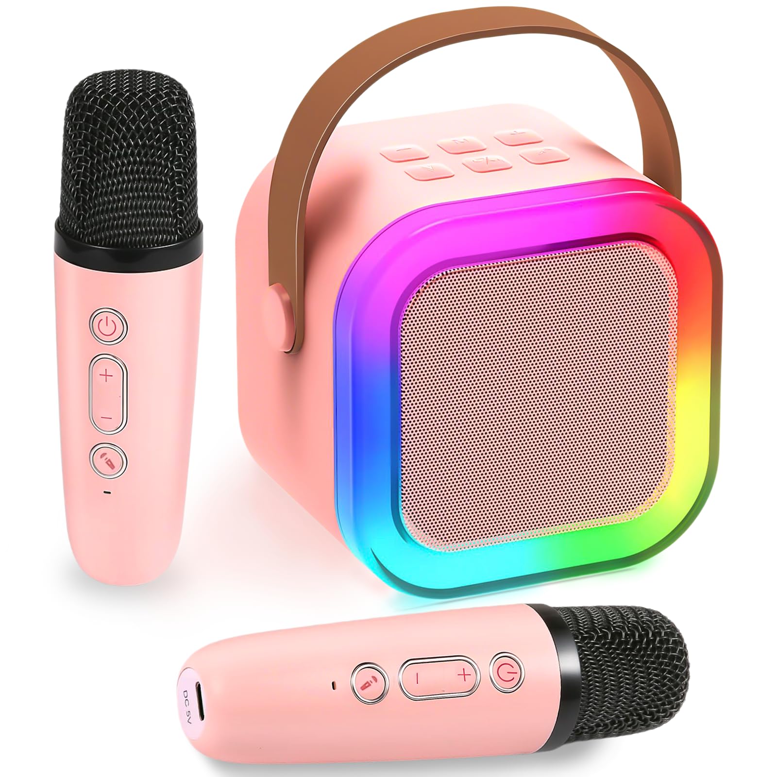 Chennyfun Karaoke Machine 2 mikrofony, Mini Karaoke Machine, przenośny głośnik Bluetooth z efektami zmiany głosu i światłami LED, najlepszy prezent urodzinowy dla dziewczynek i chłopców