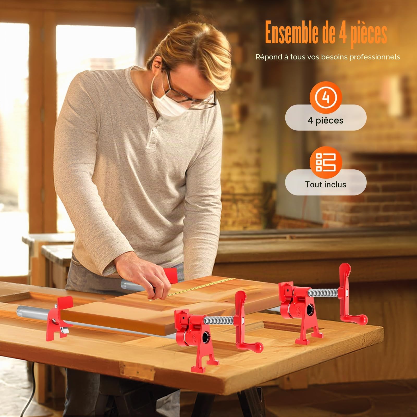 Ensemble de 4 serre-joints à vis en métal de 3/4" - Colliers de serrage pour tuyau - Serre-tubes - Serre-joints à bois - BRRIDE