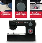 SINGER® Lourds 4432 (Noir) Machine à coudre haute vitesse + kit d'accessoires 32 Livraison de points de repère intégrés 110 Applications de points de repère 50% Plus de puissance pour les tissus épais, 1100 Poitrines/Min, 1-Step Trou du bouton