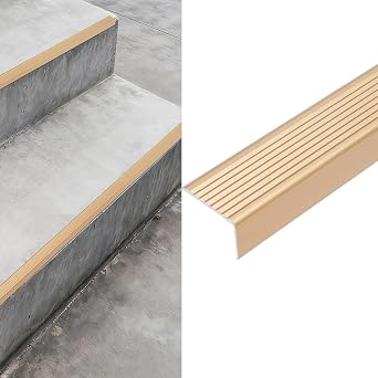 10 Pack Aluminum Stair Nosing, 35.43x1.18x0.79in Rubber Bond Stair Edge Protector, Non-Slip Self Adhesive Stair Edge Protector with Grooves, Stair Nose Molding Trim for Outdoor & Indoor