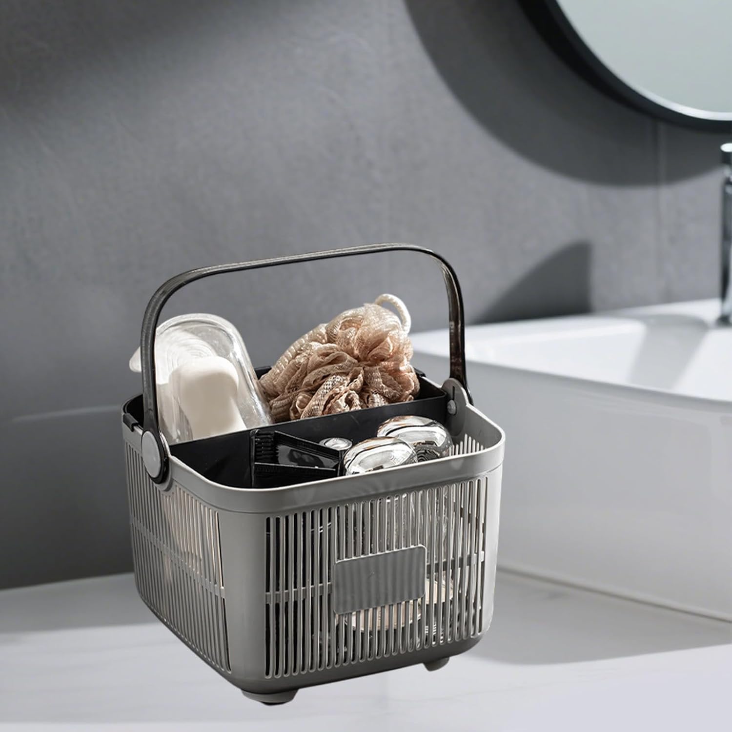 Shower Caddy Portable Plastic Basket Handheld Shower Basket with Dry and Wet Separation Large Capacity Breathable Hollow Structure