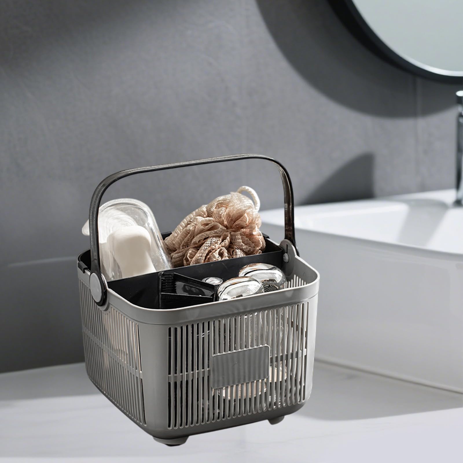 Shower Caddy Portable Plastic Basket Handheld Shower Basket with Dry and Wet Separation Large Capacity Breathable Hollow Structure