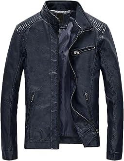 Youhan Men's Casual Zip Up Slim Bomber Faux Leather Jacket