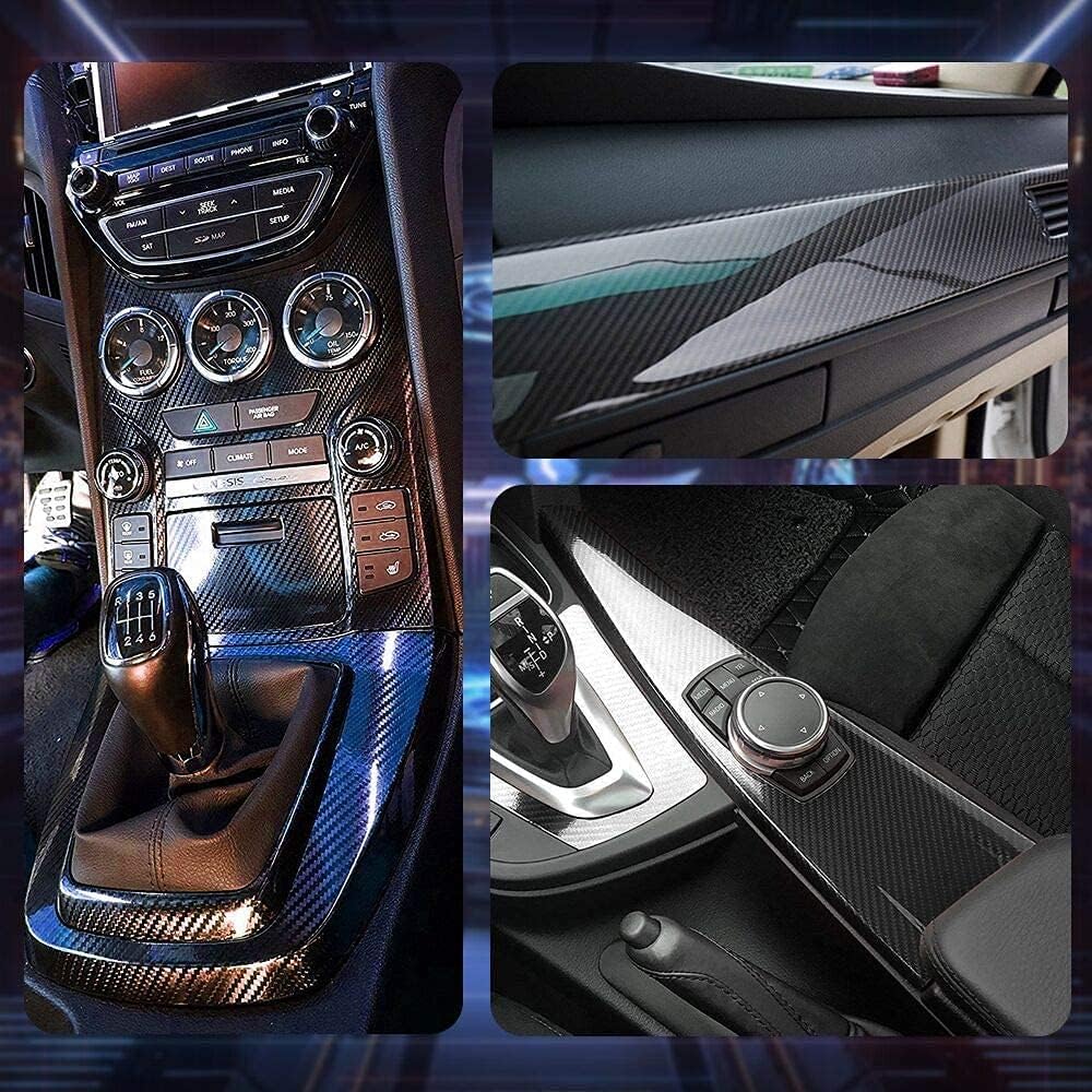 Arespark 6D Black Carbon Fiber Vinyl Wrap, Gloss Black Self Adhesive Car Vinyl Film Roll with Air Release Technology, Auto Accessories DIY Interior Exterior Stickers 1x10ft
