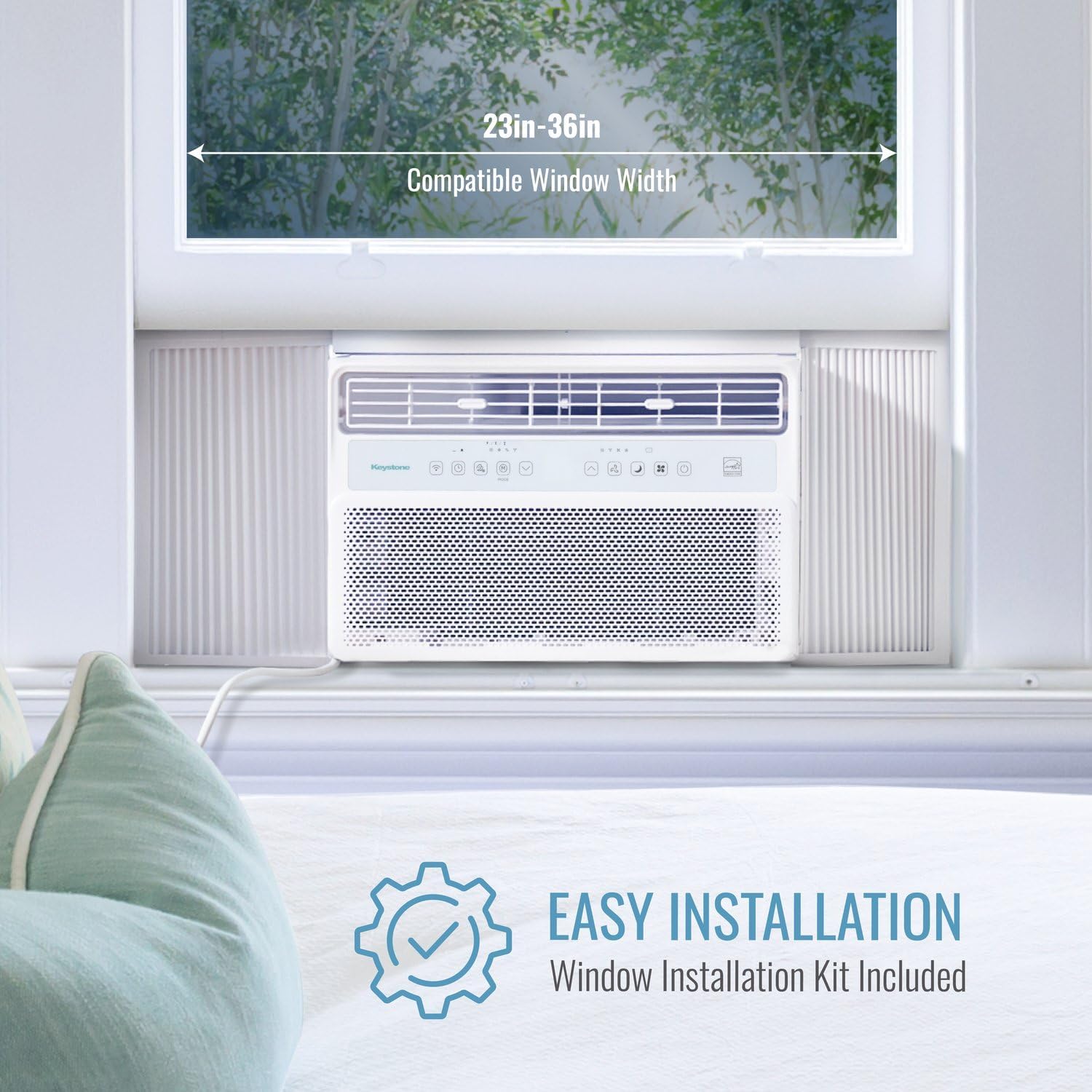 Keystone 14,000 BTU Window Mounted Inverter Air Conditioner with Quiet, High Efficiency Operation and Remote, Window AC Unit for Apartment, Living Room, Bedroom, Large Rooms up to 650-Sq. Ft.