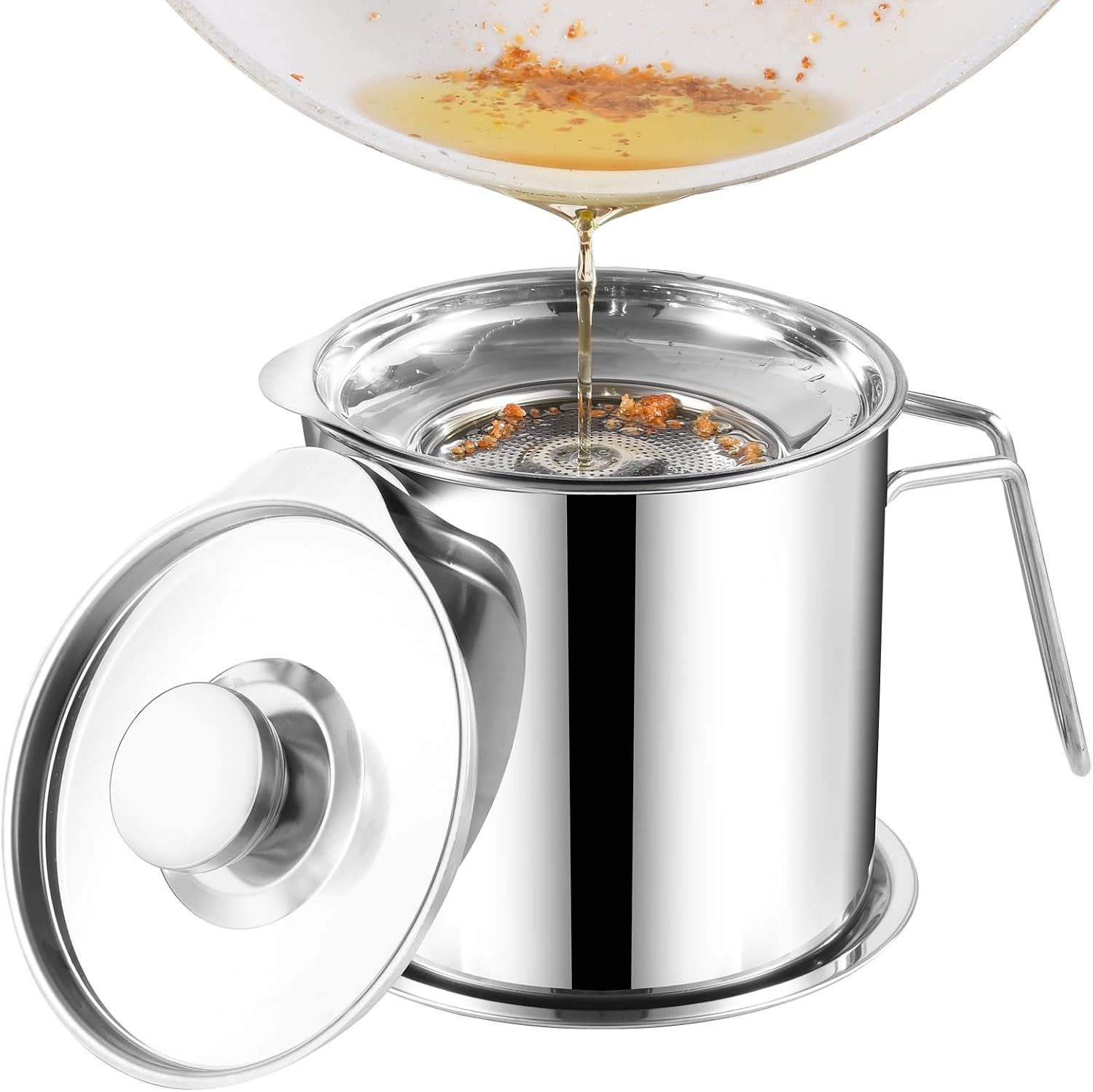 DIY HOME Bacon Grease Container,1.8L / 61fl oz Cooking Oil Storage Strainer