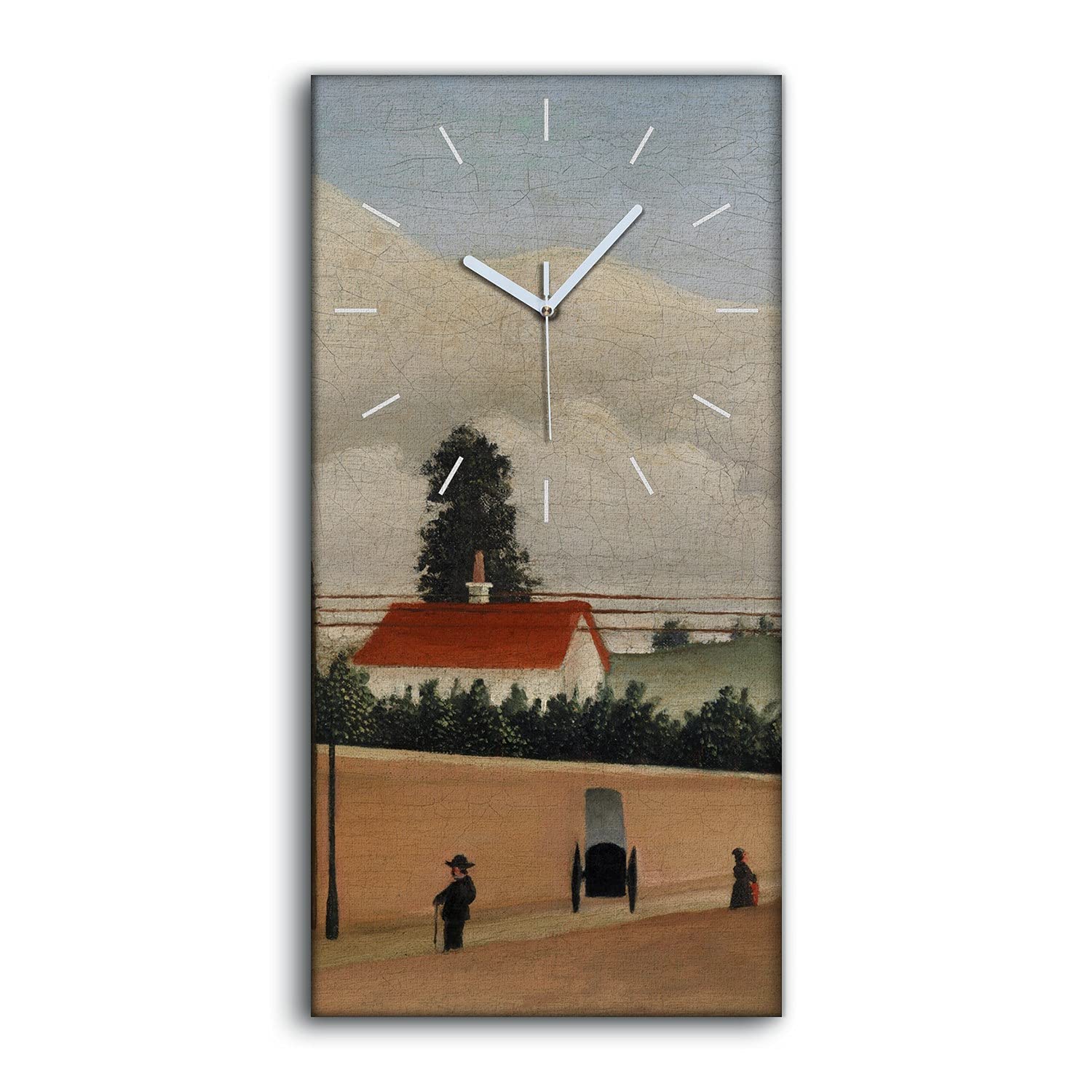 Horloge sur Toile 30x60cm de Ville et Montagne avec Aiguilles Blanches