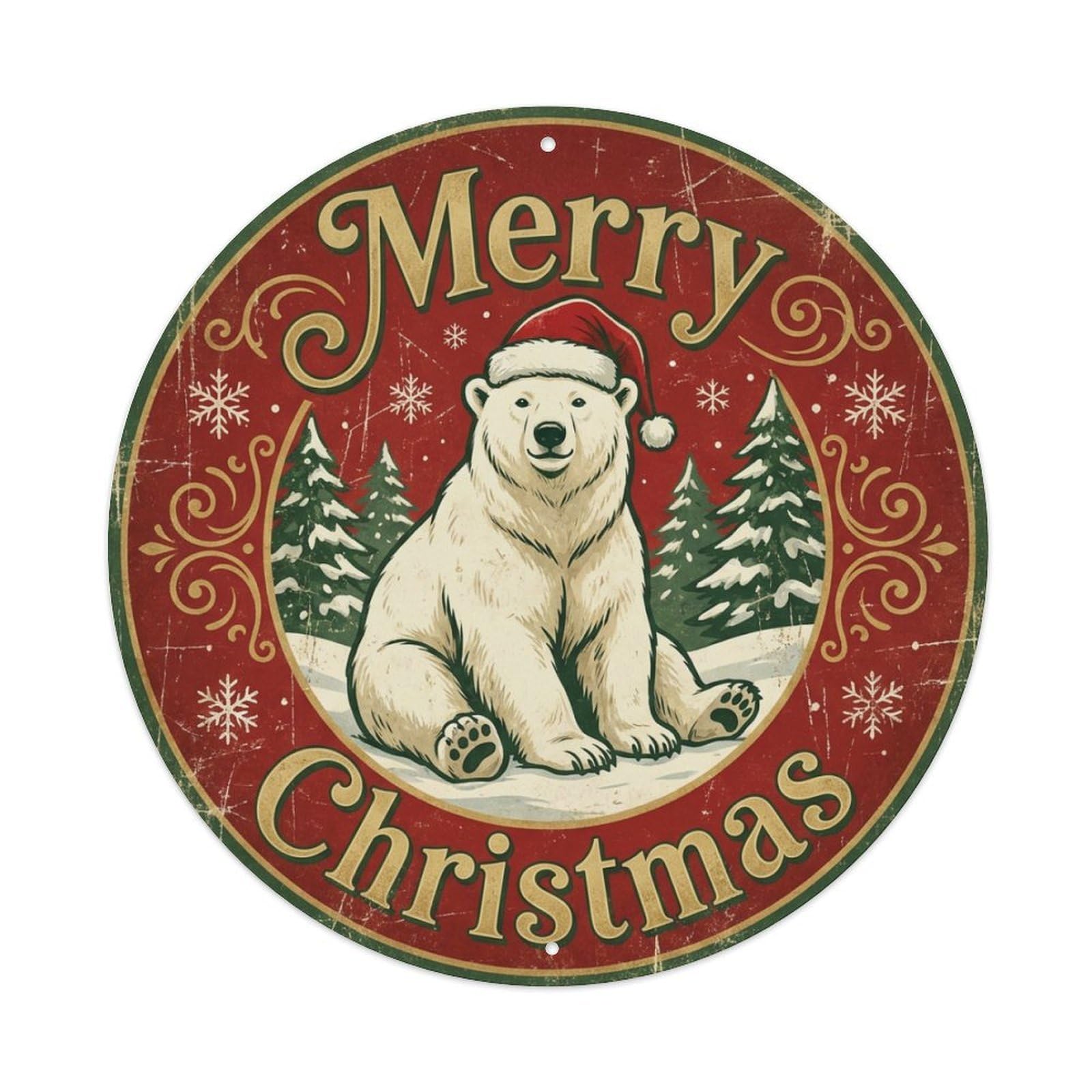 Merry Christmas Polar Bear Snow Metal Tin Sign