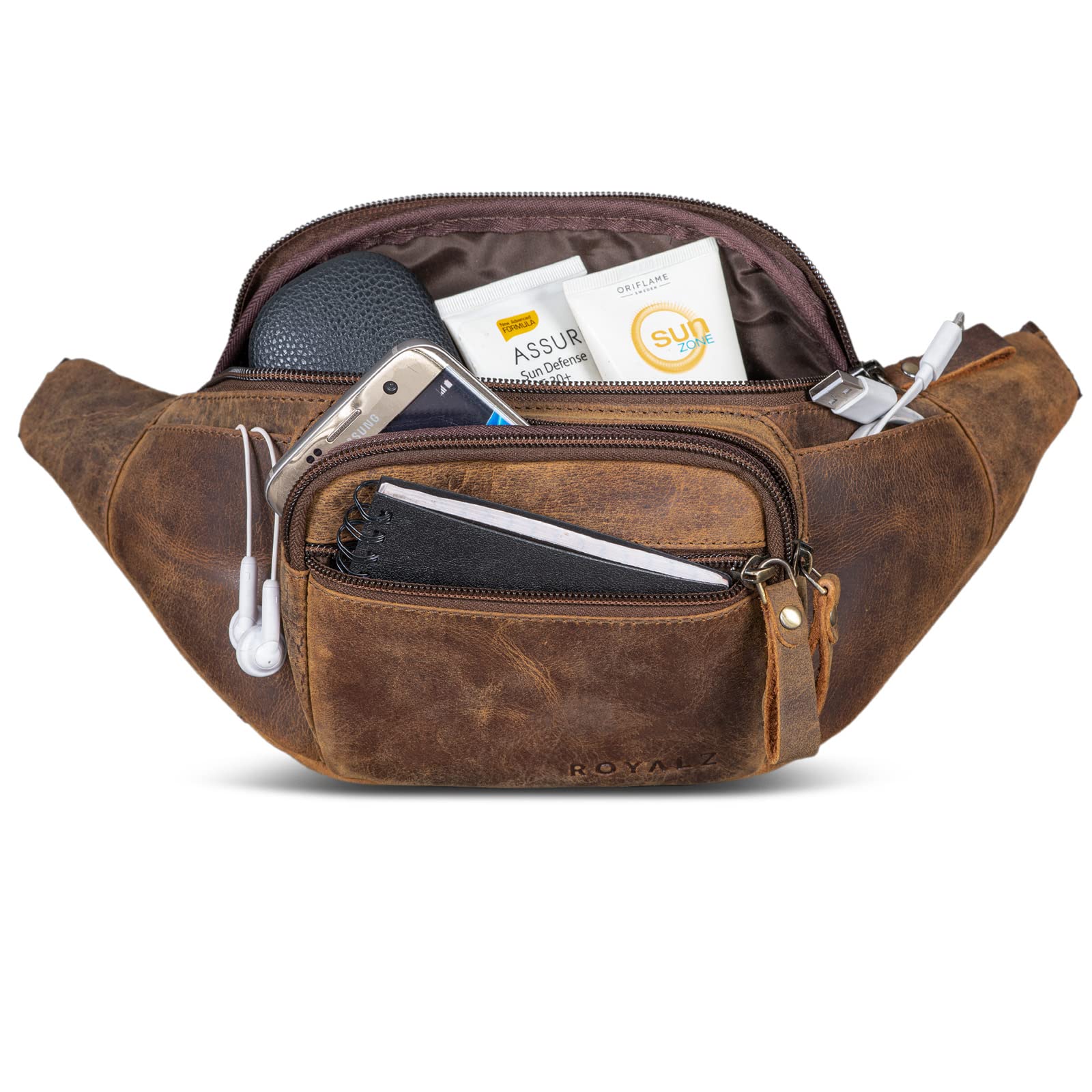 Riñonera ROYALZ 'Alabama' riñonera de Cuero para Hombres y Mujeres, Estilo Retro Vintage, riñonera, riñonera Plana