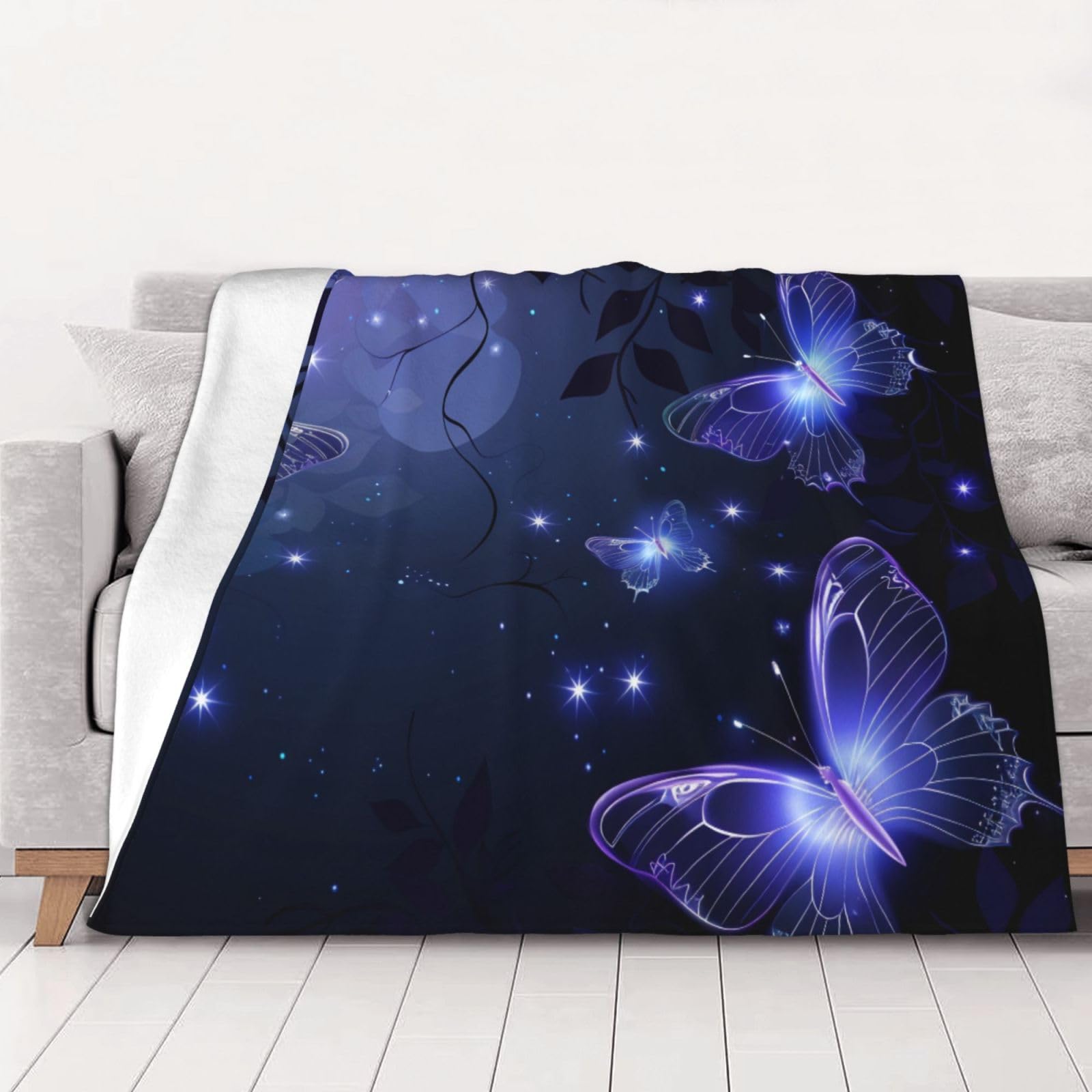 AUBKFELD Background with Night Butterflie Printed Flannel Blanket 200x150 CM, Soft & Warm Throw Blanket for Sofa/Couch/Bed/Car, Gifts for Audlts Women Men