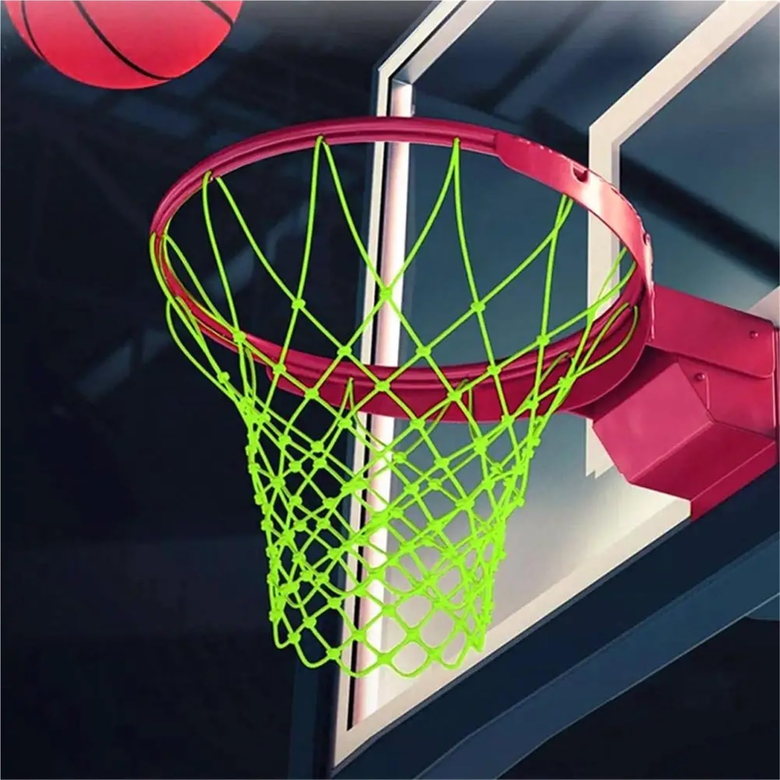 4er-Set Nachtlicht-Basketballnetz aus Nylon, leuchtender Korb, 12 Schlaufen Für Basketball