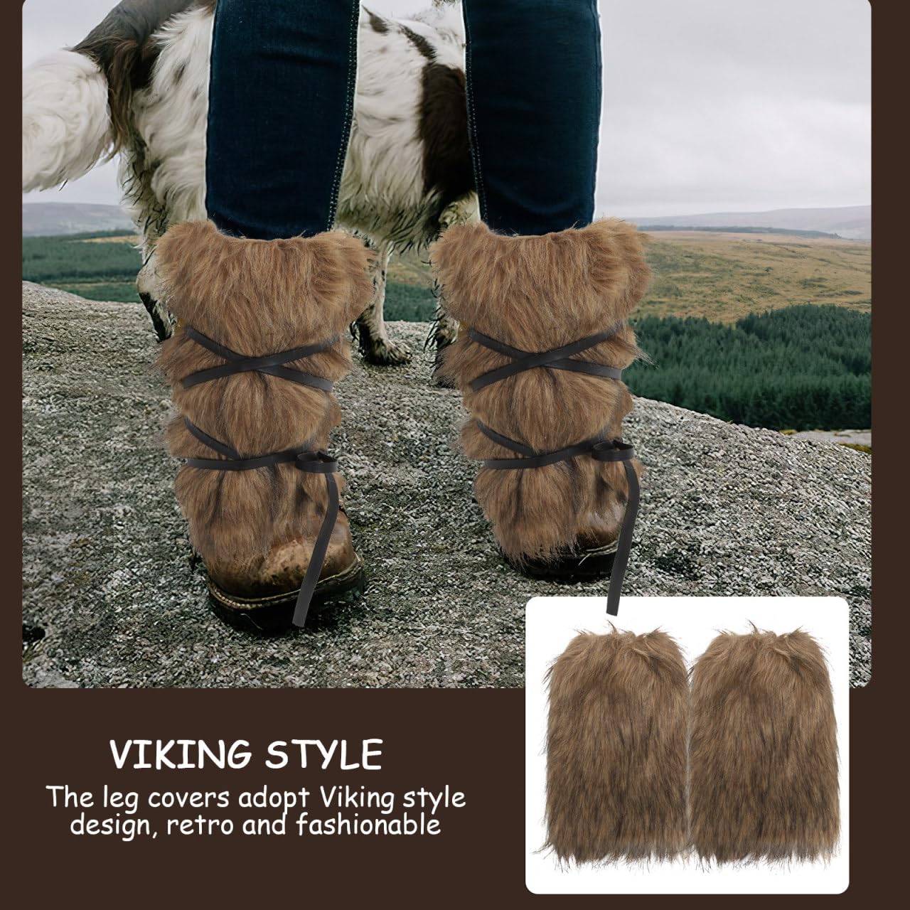Gatuida Fur Leg Warmers: Fluffy Boot Covers Viking Cosplay Faux Fur Furry Leg Warmers Brown Boot Sleeves Raves Cuff Cover Night Out Carnival Role-Playing Costume - Image 2