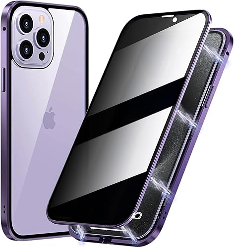 Miniatura 1 de Funda de privacidad magnética de titanio para iPhone 15 Pro Max, absorción magnética antiespías, carcasa de vidrio templado de doble cara, protector