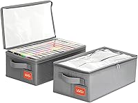 Vista 1 de Caja de almacenamiento VHS – Pack de 2 organizadores de cintas de casete con tapa de PVC transparente – Caja de almacenamiento apilable que contiene