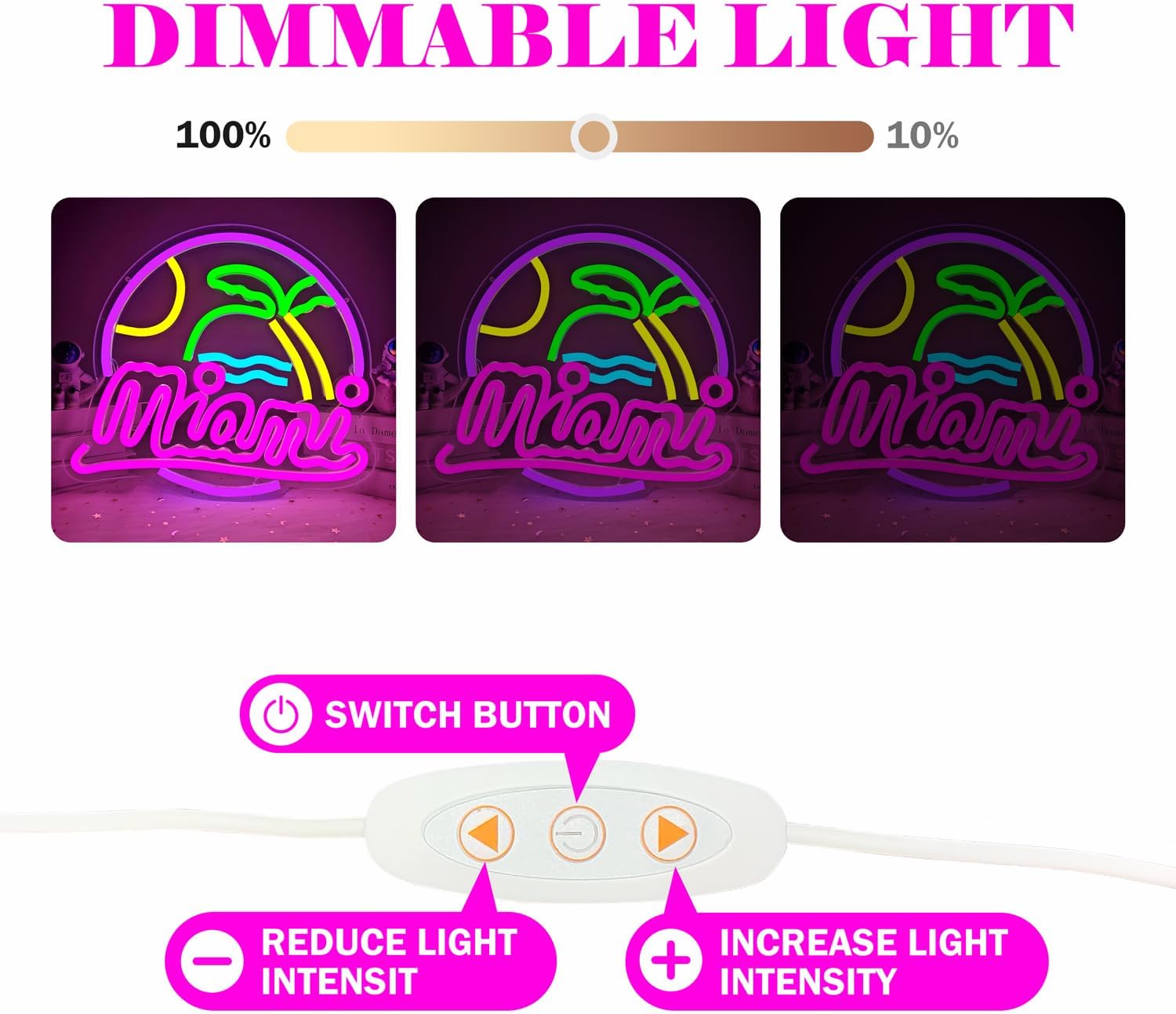 Miami Neon Sign Dimmable Led Palm Tree Sunset Sunrise Neon Light Signs for Wall Decor, Miami Wave Island Neon Lights for Beach, Vacation, Party, Room, Man Cave