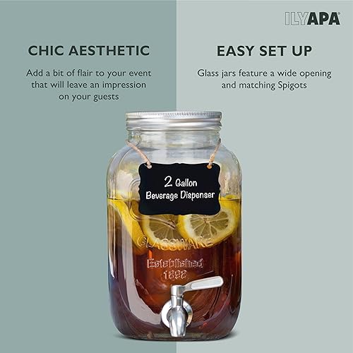 Miniatura 5 de Ilyapa Dispensador de bebidas de vidrio al aire libre con espita de acero inoxidable  Dispensador de bebidas de 2 galones para limonada, té, agua