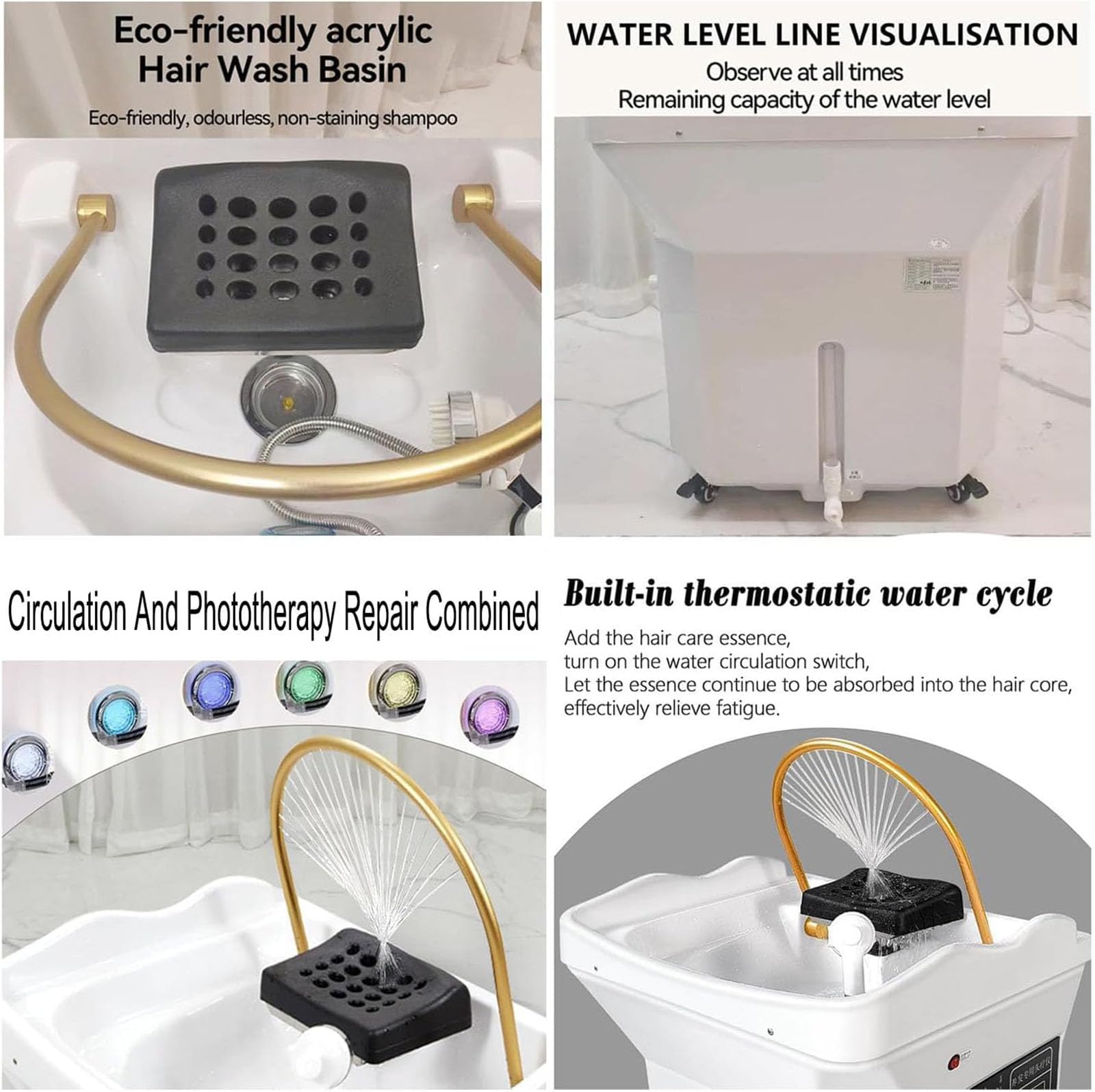 Head Spa Equipment,Lavabo de Champú de Circulación de agua,Capacidad Almacenamiento Agua 60 L,cama de Champú de Masaje,Lavabo Champú Extraíble con Diseño Arco 180° para Salones Y Spas