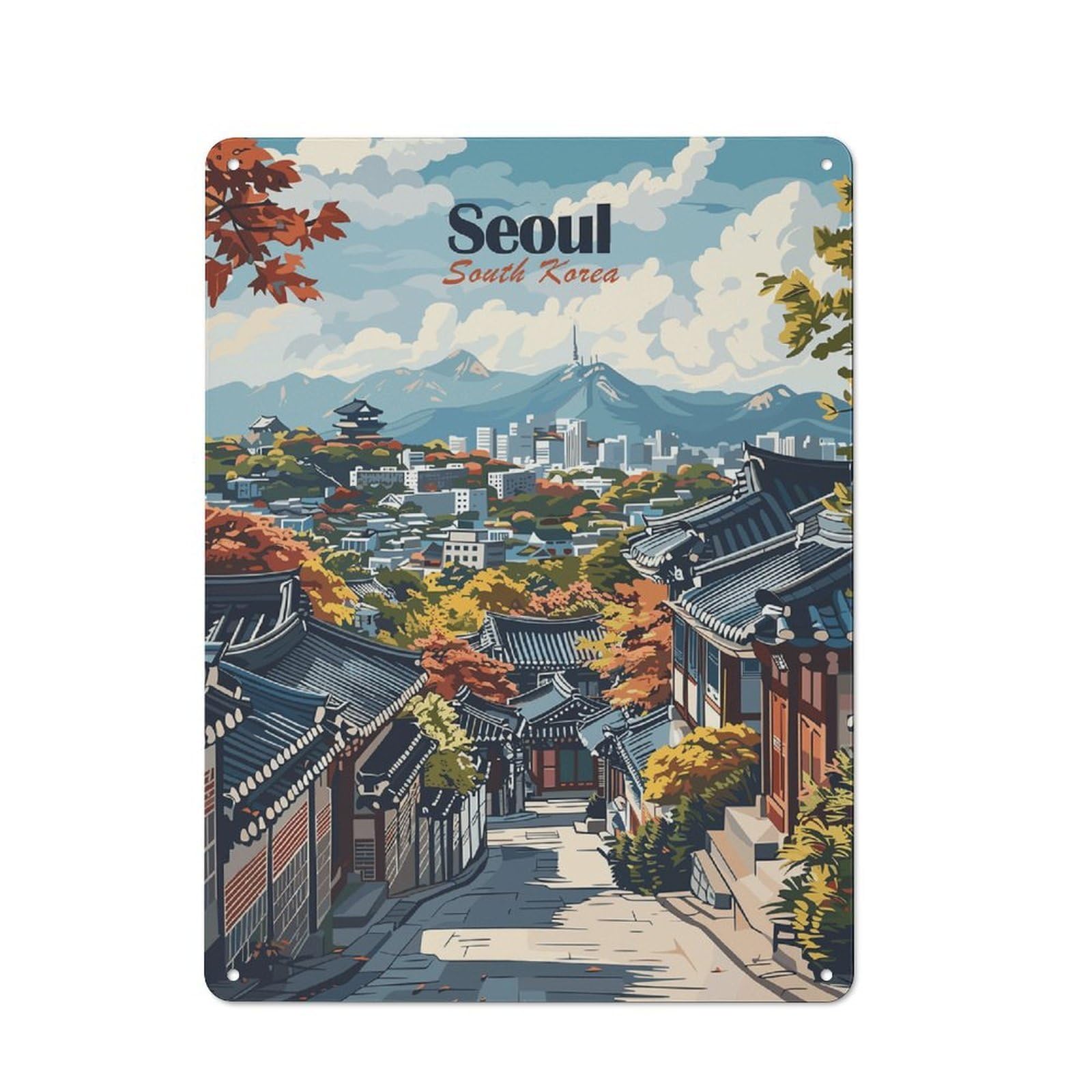 Seoul Autumn Scenery Farmhouse Metal Sign 40x30cm, Barn Style Rustic Kitchen Decor for Cottage, Kitchen, Hallway Or Breakfast Nook