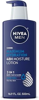 NIVEA Men Maximum Hydration Aloe Vera Body Lotion - 48Hr Moisture for Dry Skin, 3-in-1 Face Body Hands, 16.9oz Non-Greasy