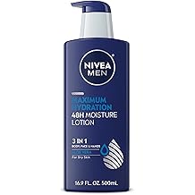 NIVEA MEN Maximum Hydration 48-Hour Moisture Body Lotion for Dry Skin, Aloe Vera Lotion for Men, 3-in-1 Body, Face and Hands, Dermatologically-Tested, 16.9 Fl Oz Bottle