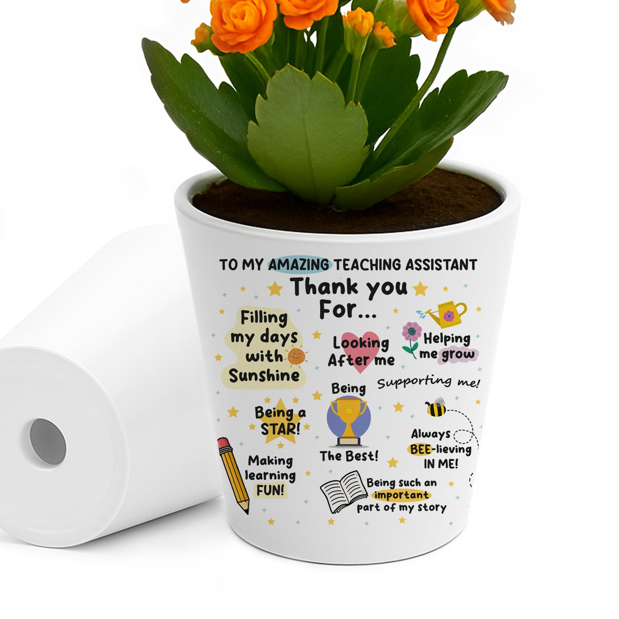 Red Ocean Thank You Gift for Teaching Assistant Plant Pot 10cm x 9cm Thank You Gift for Teaching Assistant Beautiful Leaving Gifts Him Her