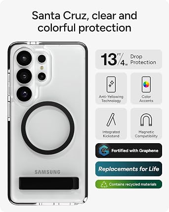 ZAGG Santa Cruz Snap Samsung Galaxy S26 Ultra Case with Kickstand - Black, Magnetic Crystal Clear Protective Phone Cover, 13ft Drop Protection, Graphene Reinforced, Slim Case with Stand