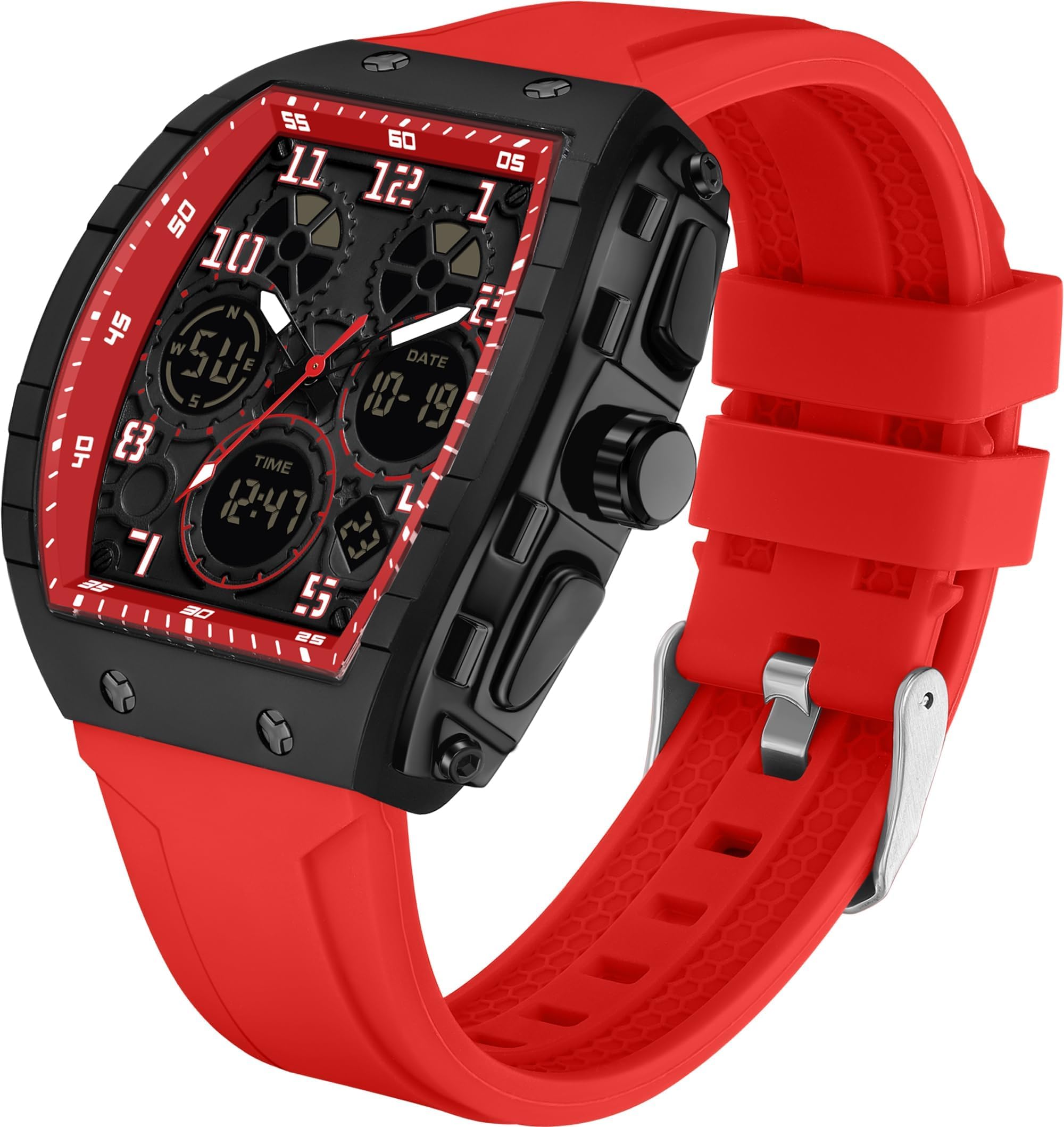 Montre analogique numérique pour homme - Étanche - Style militaire - Style décontracté - Quartz - Avec chronomètre LED - Compte à rebours - Alarme - Écran incurvé - Relojes para Hombres