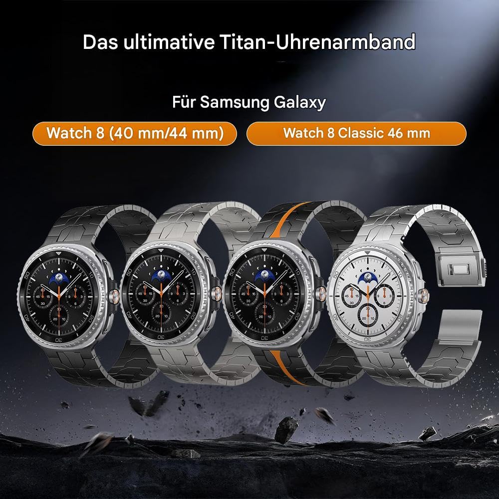 Bracelet de montre magnétique en titane compatible avec Samsung Galaxy Watch 8 40 mm/44 mm/8 Classic 46 mm, bracelet de rechange sans couture pour Galaxy Watch 8 pour femme, léger et durable
