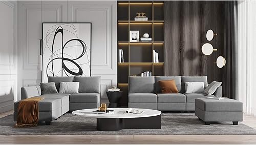 Miniatura 6 de HONBAY Módulo otomano cuadrado para sofá modular, otomana cuadrada con almacenamiento para sofá modular seccional, gris