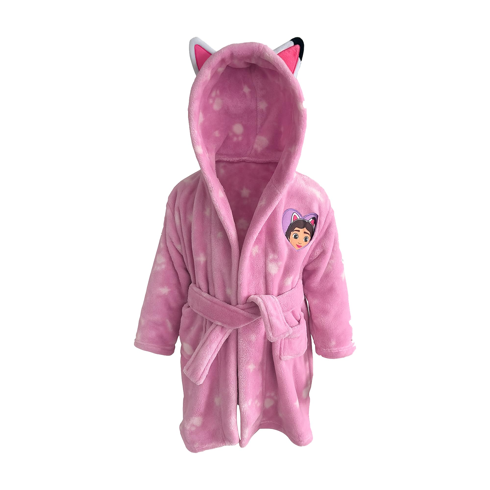 OMYDREAM Gabby Et La Maison Magique Robe de Chambre Fille | Polaire Douce | Chaude & Confortable | Capuche | Broderie Cœur | Oeko-TEX | Rose