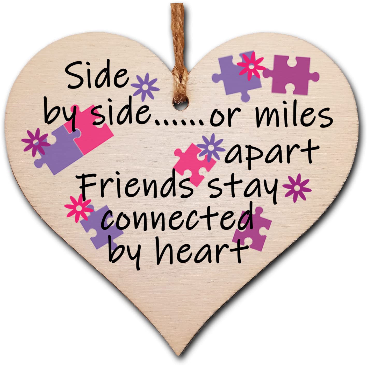 Heart Shaped Friendship Gift Plaque – Sentimental Wooden Hanging Decoration with Twine – Uplifting Quote for Best Friend, BFF, Colleague or Loved One – Rustic 10x10cm Keepsake Sign