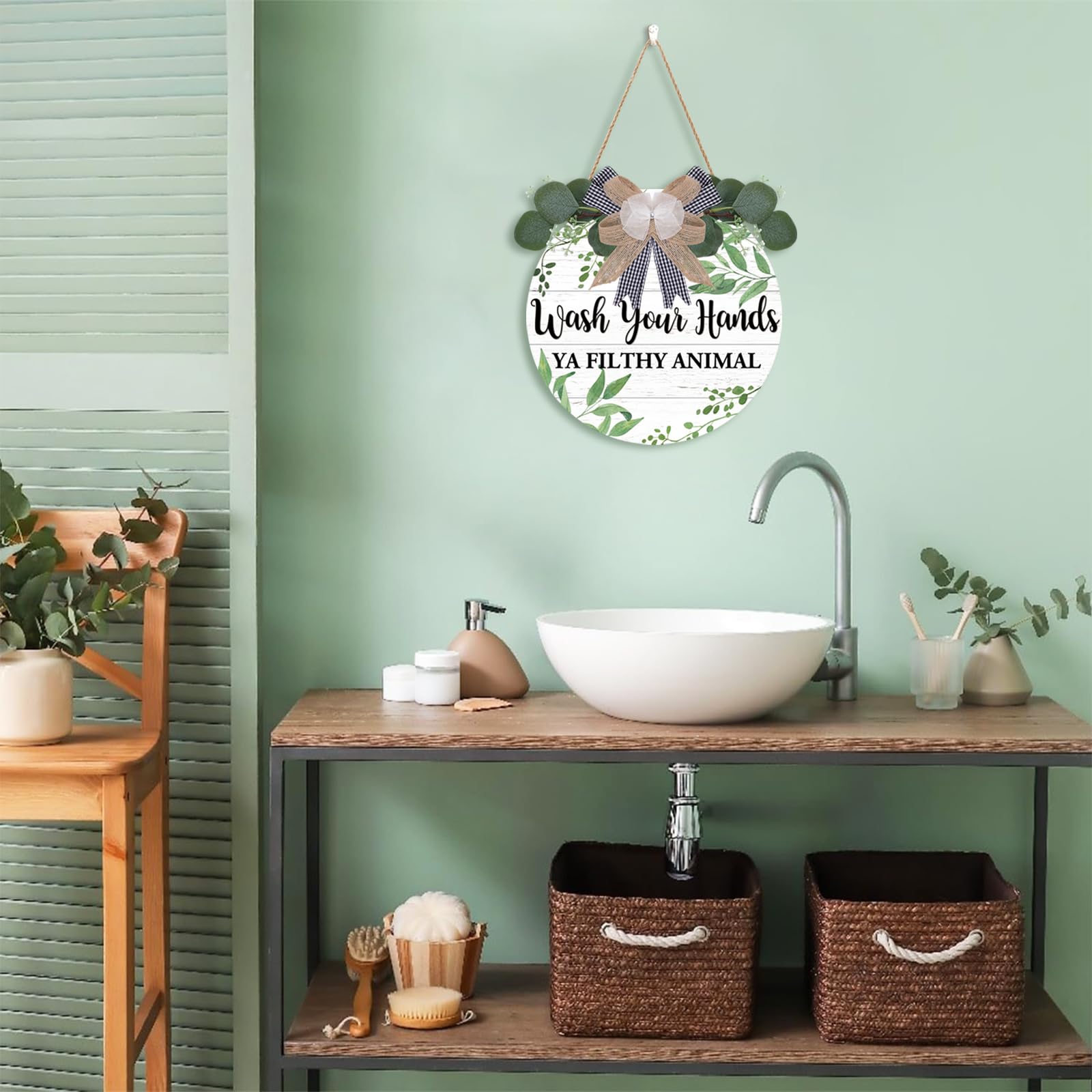 TOARTi Bathroom Sign,Wash Your Hands Ya Filthy Animal Wall Decor,Funny Bathroom Wooden Hanging Wall Art - Image 3